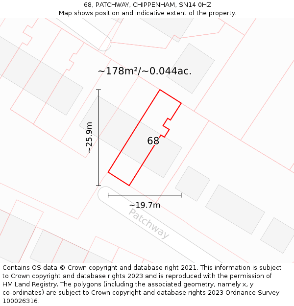 68, PATCHWAY, CHIPPENHAM, SN14 0HZ: Plot and title map