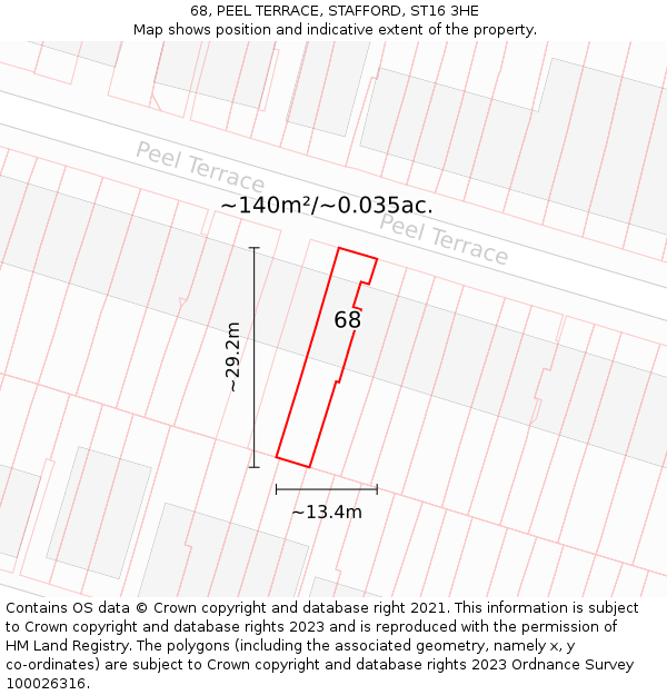 68, PEEL TERRACE, STAFFORD, ST16 3HE: Plot and title map