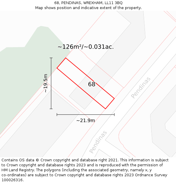 68, PENDINAS, WREXHAM, LL11 3BQ: Plot and title map
