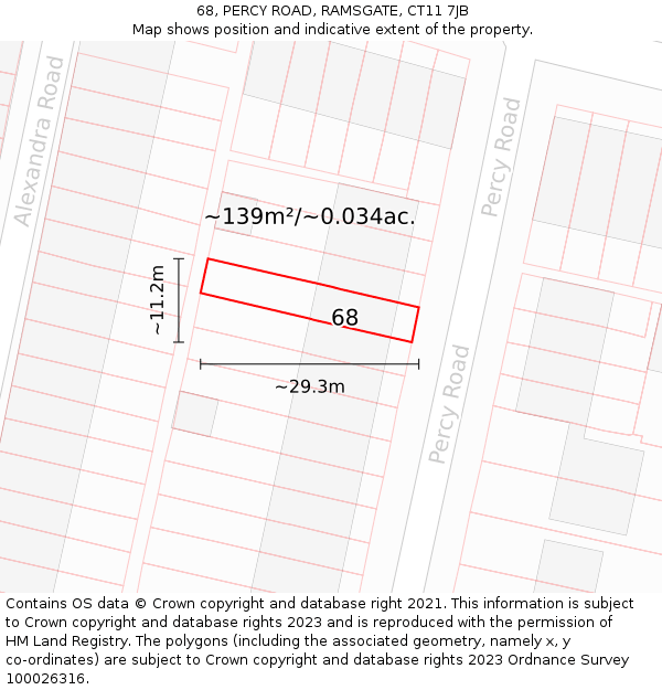 68, PERCY ROAD, RAMSGATE, CT11 7JB: Plot and title map