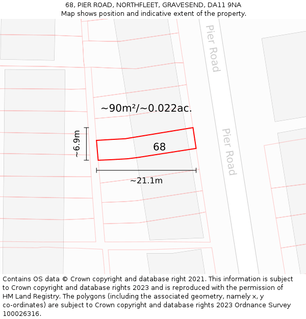 68, PIER ROAD, NORTHFLEET, GRAVESEND, DA11 9NA: Plot and title map