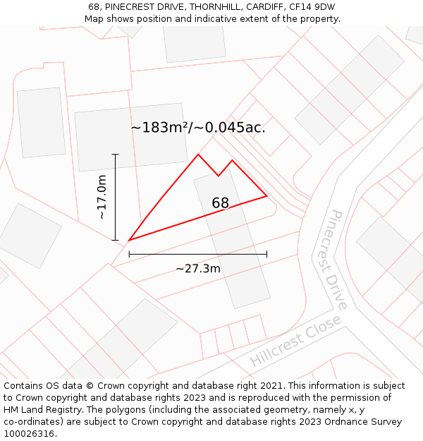 68, PINECREST DRIVE, THORNHILL, CARDIFF, CF14 9DW: Plot and title map