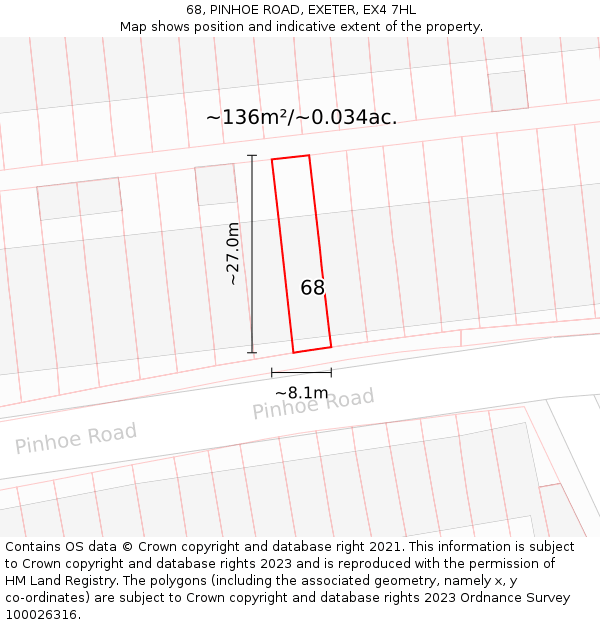 68, PINHOE ROAD, EXETER, EX4 7HL: Plot and title map