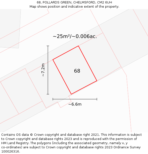 68, POLLARDS GREEN, CHELMSFORD, CM2 6UH: Plot and title map