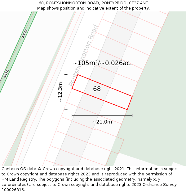 68, PONTSHONNORTON ROAD, PONTYPRIDD, CF37 4NE: Plot and title map