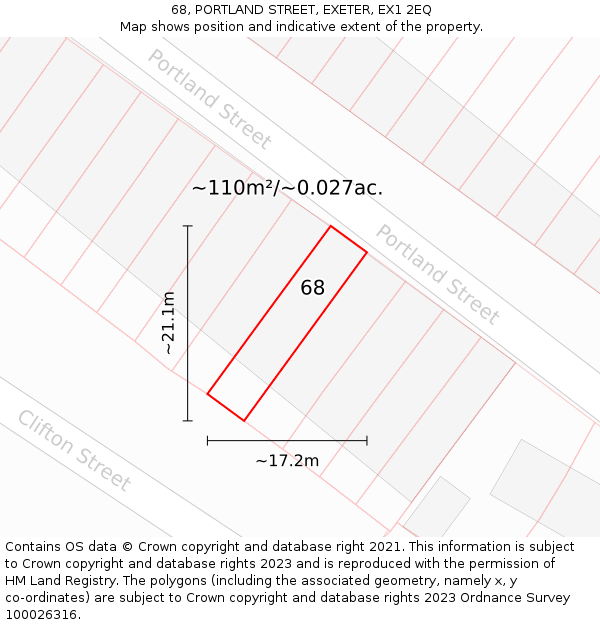 68, PORTLAND STREET, EXETER, EX1 2EQ: Plot and title map