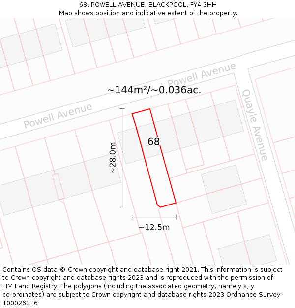 68, POWELL AVENUE, BLACKPOOL, FY4 3HH: Plot and title map