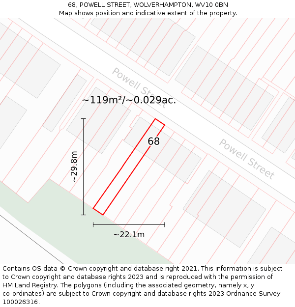 68, POWELL STREET, WOLVERHAMPTON, WV10 0BN: Plot and title map