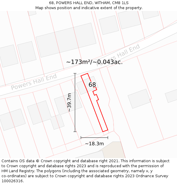 68, POWERS HALL END, WITHAM, CM8 1LS: Plot and title map