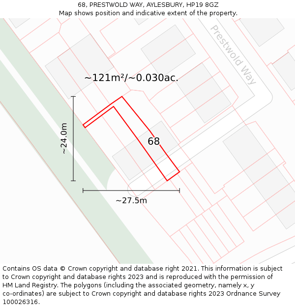 68, PRESTWOLD WAY, AYLESBURY, HP19 8GZ: Plot and title map