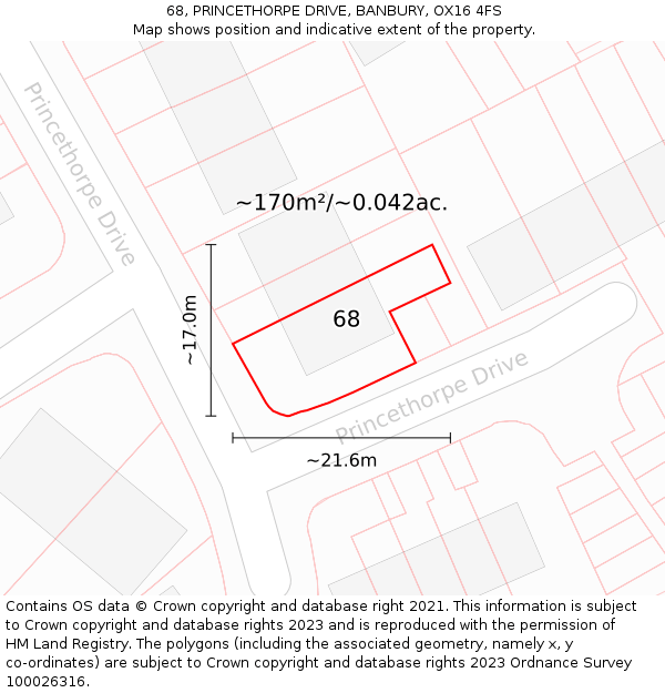 68, PRINCETHORPE DRIVE, BANBURY, OX16 4FS: Plot and title map