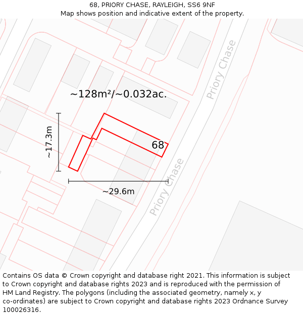 68, PRIORY CHASE, RAYLEIGH, SS6 9NF: Plot and title map