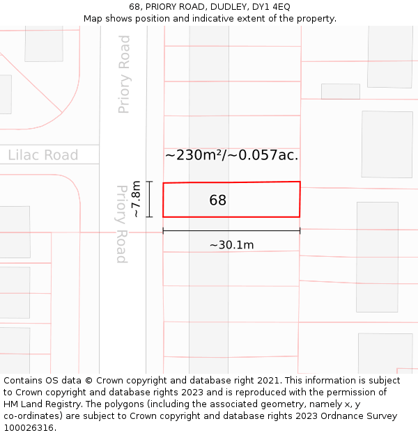 68, PRIORY ROAD, DUDLEY, DY1 4EQ: Plot and title map