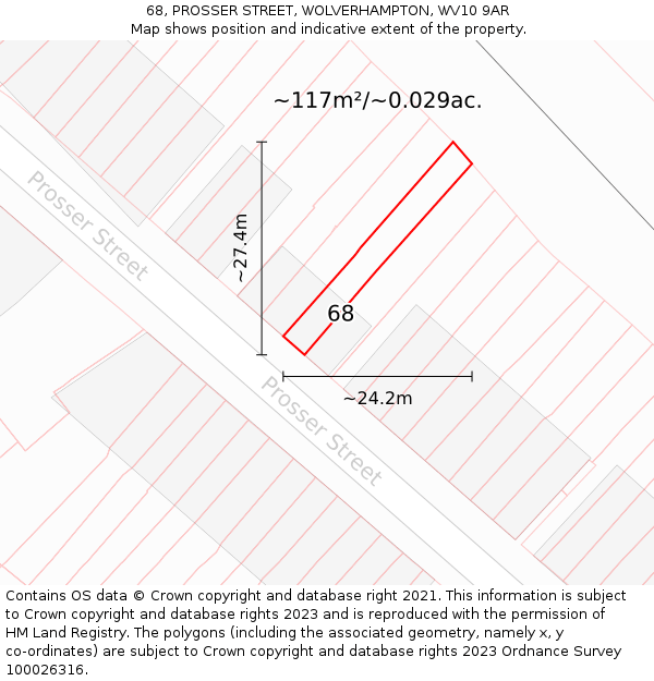 68, PROSSER STREET, WOLVERHAMPTON, WV10 9AR: Plot and title map