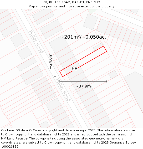 68, PULLER ROAD, BARNET, EN5 4HD: Plot and title map
