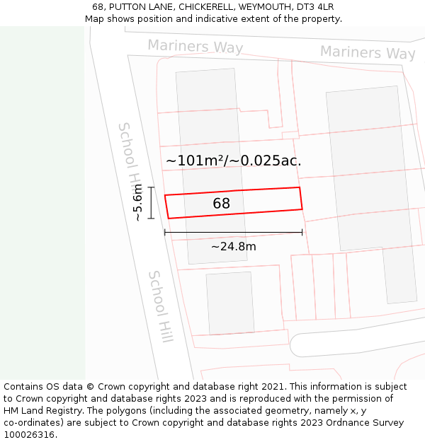 68, PUTTON LANE, CHICKERELL, WEYMOUTH, DT3 4LR: Plot and title map