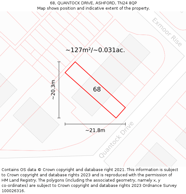 68, QUANTOCK DRIVE, ASHFORD, TN24 8QP: Plot and title map