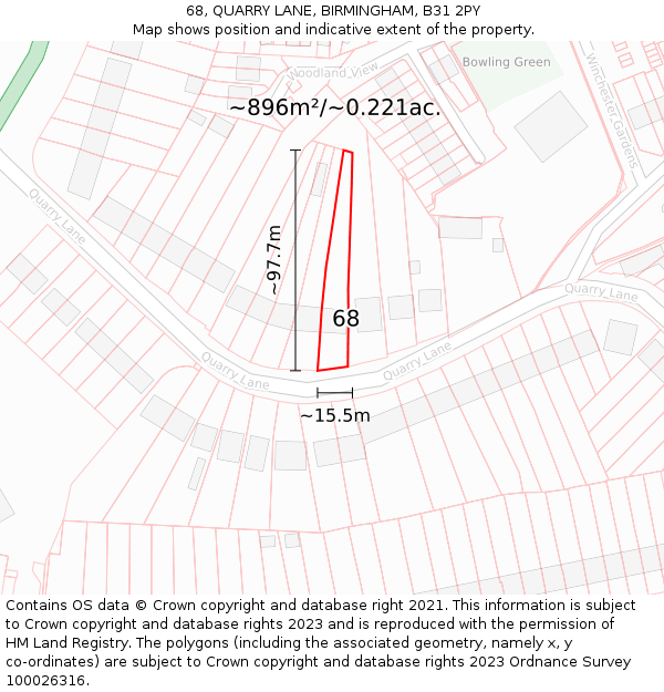 68, QUARRY LANE, BIRMINGHAM, B31 2PY: Plot and title map