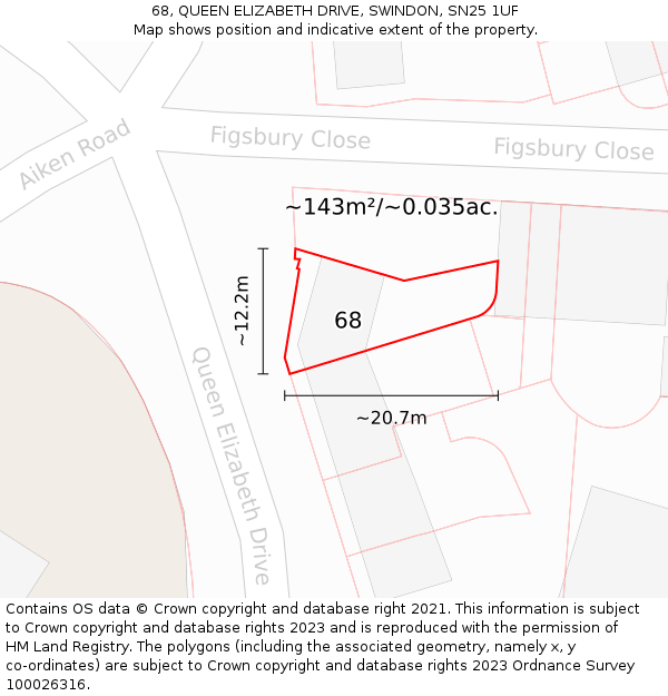 68, QUEEN ELIZABETH DRIVE, SWINDON, SN25 1UF: Plot and title map