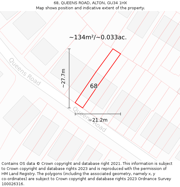 68, QUEENS ROAD, ALTON, GU34 1HX: Plot and title map