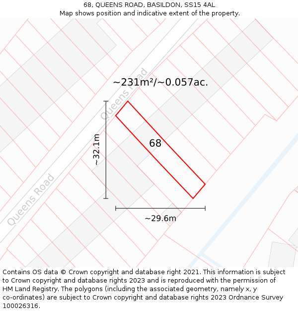 68, QUEENS ROAD, BASILDON, SS15 4AL: Plot and title map
