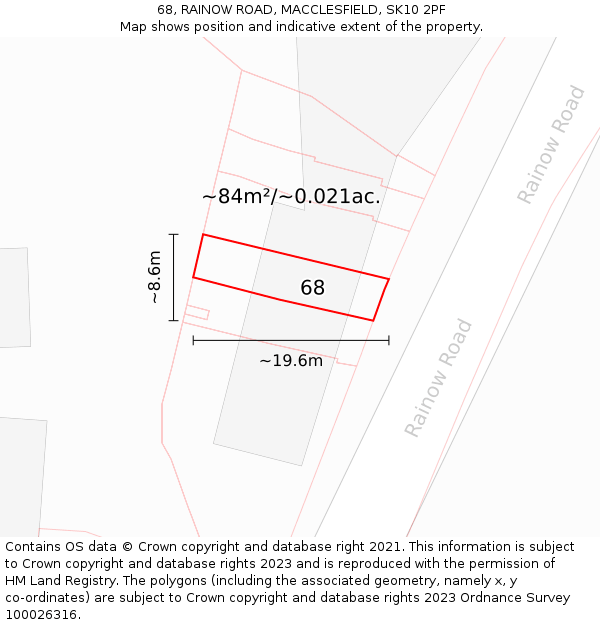 68, RAINOW ROAD, MACCLESFIELD, SK10 2PF: Plot and title map