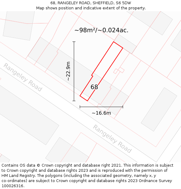 68, RANGELEY ROAD, SHEFFIELD, S6 5DW: Plot and title map
