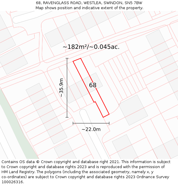 68, RAVENGLASS ROAD, WESTLEA, SWINDON, SN5 7BW: Plot and title map