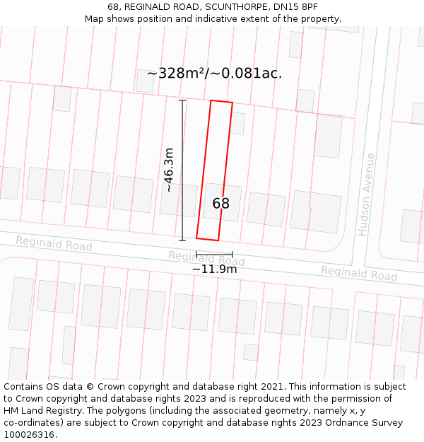 68, REGINALD ROAD, SCUNTHORPE, DN15 8PF: Plot and title map