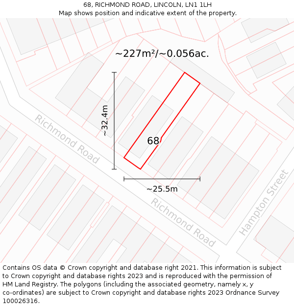 68, RICHMOND ROAD, LINCOLN, LN1 1LH: Plot and title map