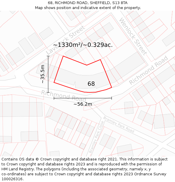 68, RICHMOND ROAD, SHEFFIELD, S13 8TA: Plot and title map