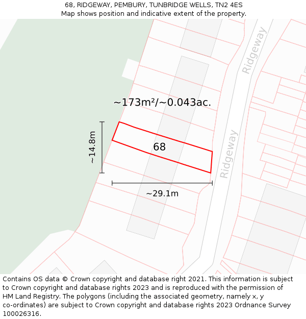 68, RIDGEWAY, PEMBURY, TUNBRIDGE WELLS, TN2 4ES: Plot and title map