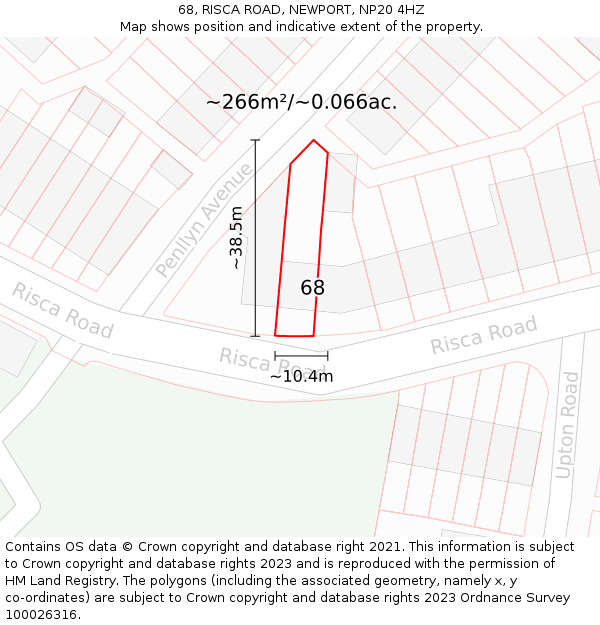 68, RISCA ROAD, NEWPORT, NP20 4HZ: Plot and title map
