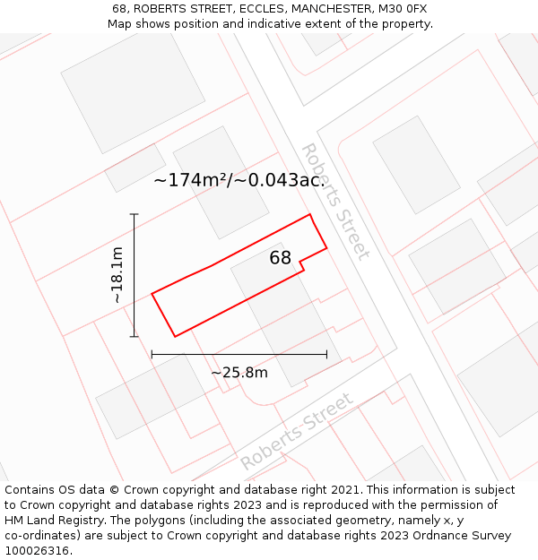 68, ROBERTS STREET, ECCLES, MANCHESTER, M30 0FX: Plot and title map