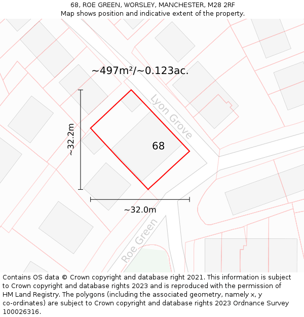 68, ROE GREEN, WORSLEY, MANCHESTER, M28 2RF: Plot and title map