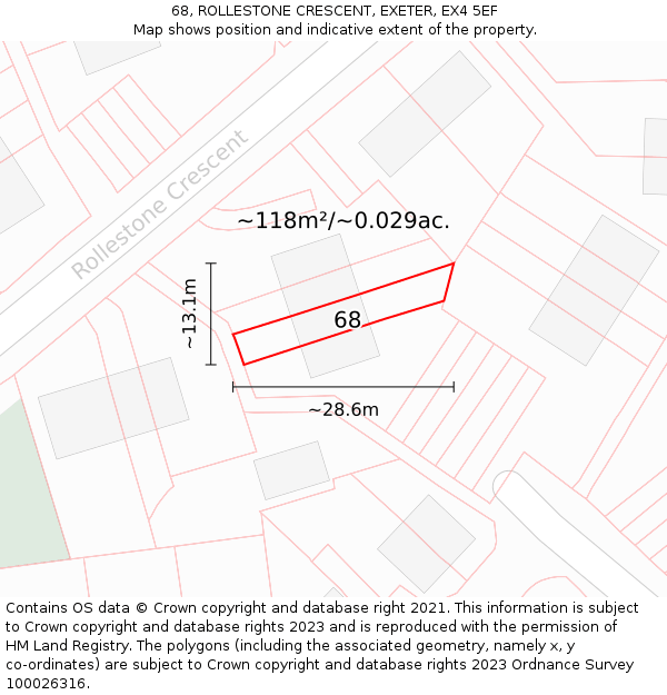 68, ROLLESTONE CRESCENT, EXETER, EX4 5EF: Plot and title map
