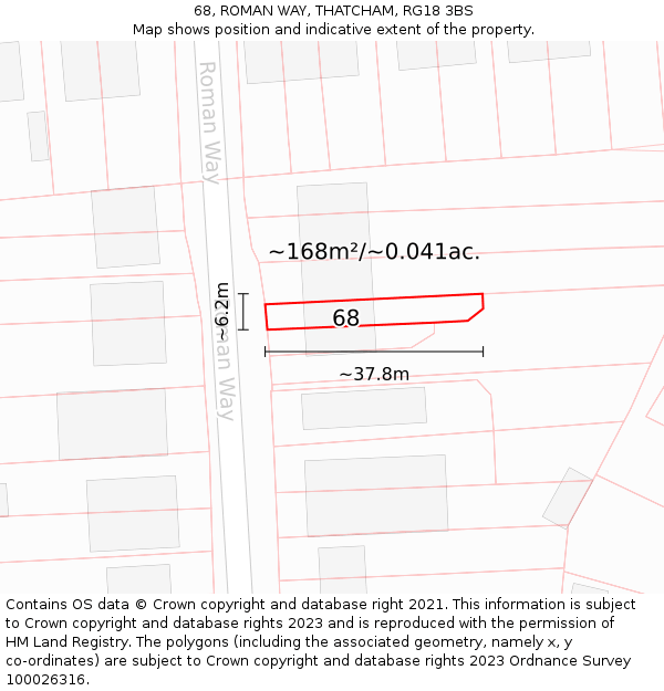 68, ROMAN WAY, THATCHAM, RG18 3BS: Plot and title map