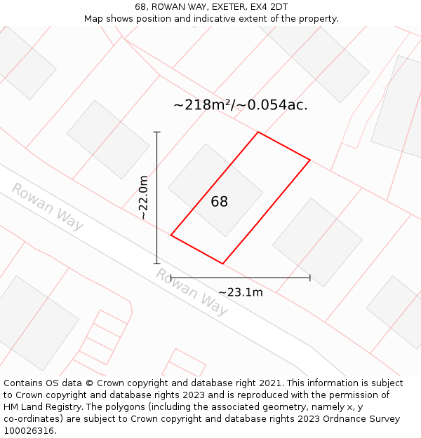 68, ROWAN WAY, EXETER, EX4 2DT: Plot and title map