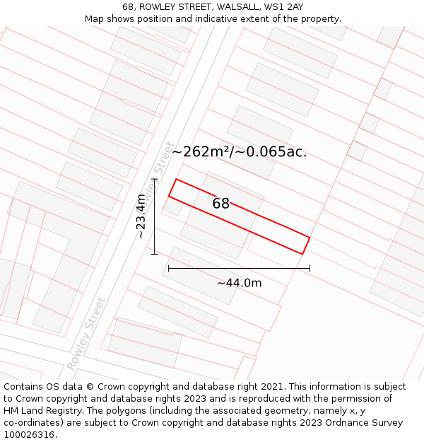 68, ROWLEY STREET, WALSALL, WS1 2AY: Plot and title map