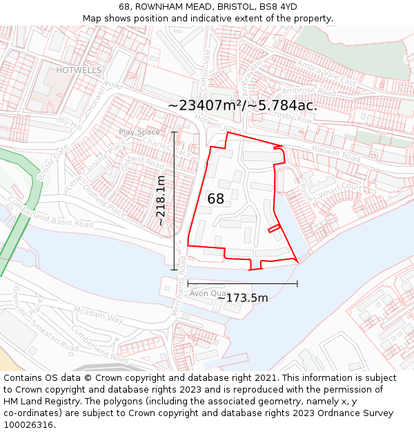 68, ROWNHAM MEAD, BRISTOL, BS8 4YD: Plot and title map