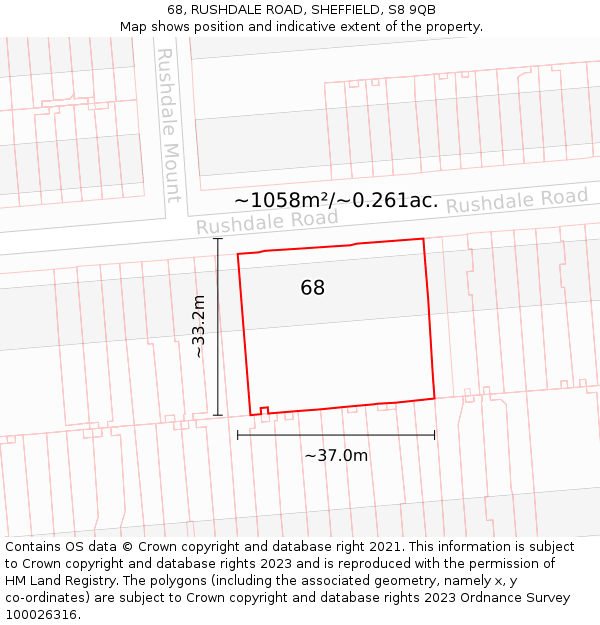 68, RUSHDALE ROAD, SHEFFIELD, S8 9QB: Plot and title map