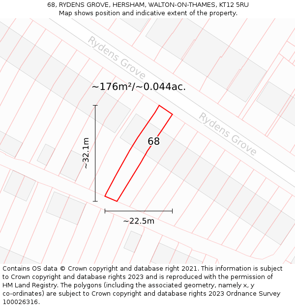 68, RYDENS GROVE, HERSHAM, WALTON-ON-THAMES, KT12 5RU: Plot and title map