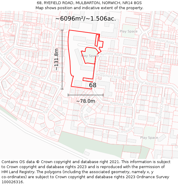 68, RYEFIELD ROAD, MULBARTON, NORWICH, NR14 8GS: Plot and title map