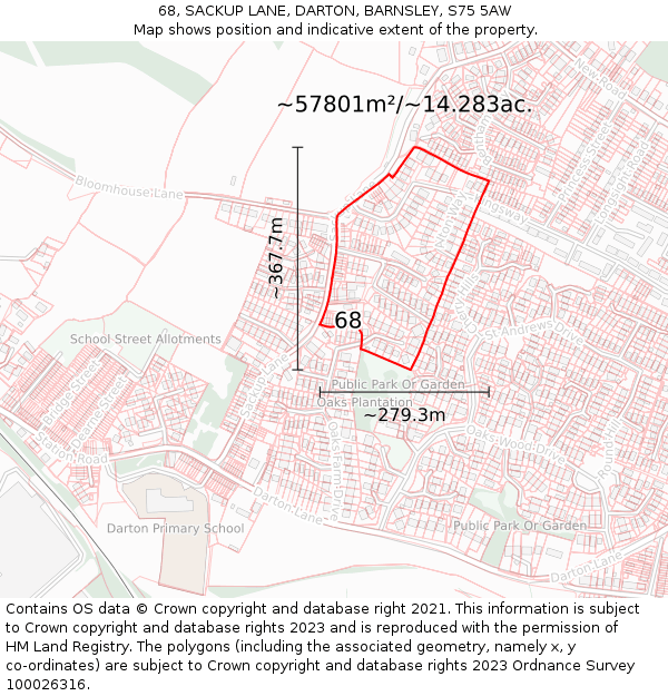 68, SACKUP LANE, DARTON, BARNSLEY, S75 5AW: Plot and title map