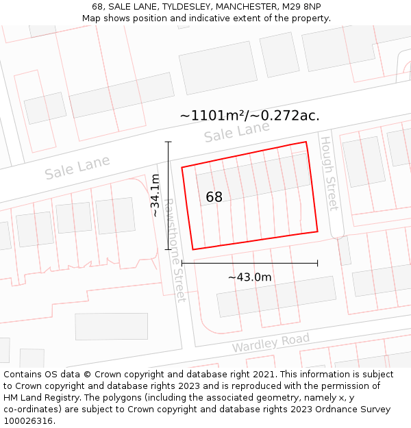 68, SALE LANE, TYLDESLEY, MANCHESTER, M29 8NP: Plot and title map
