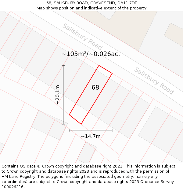 68, SALISBURY ROAD, GRAVESEND, DA11 7DE: Plot and title map