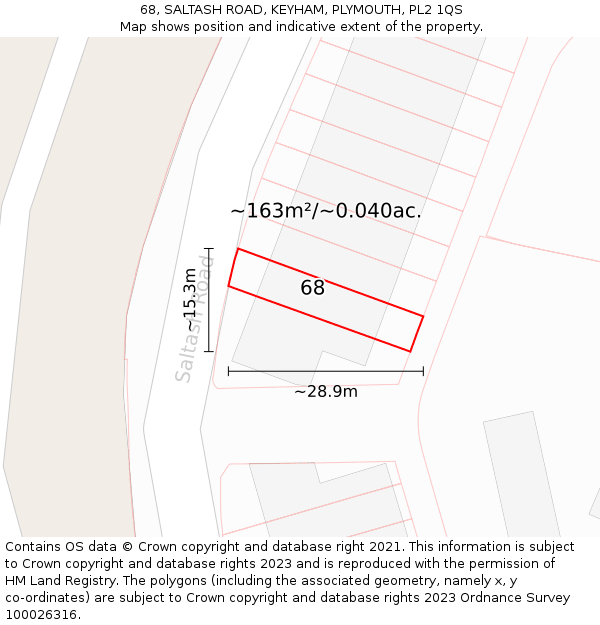 68, SALTASH ROAD, KEYHAM, PLYMOUTH, PL2 1QS: Plot and title map