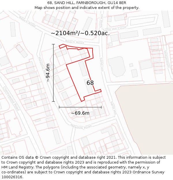 68, SAND HILL, FARNBOROUGH, GU14 8ER: Plot and title map