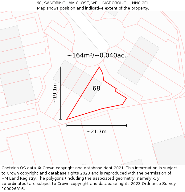 68, SANDRINGHAM CLOSE, WELLINGBOROUGH, NN8 2EL: Plot and title map