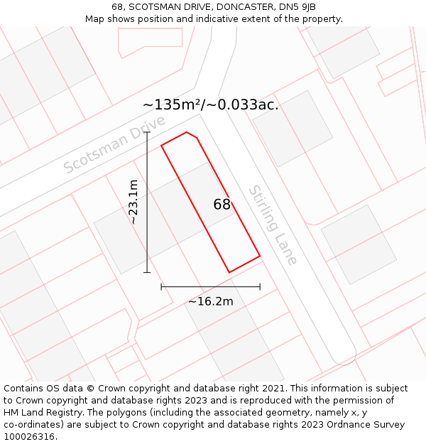 68, SCOTSMAN DRIVE, DONCASTER, DN5 9JB: Plot and title map